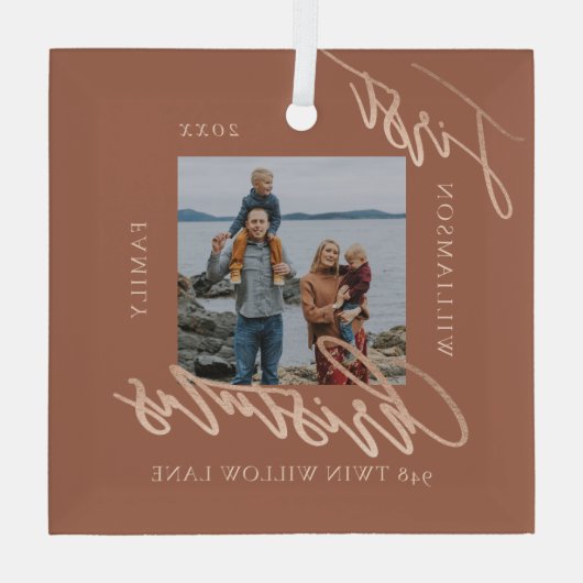 Roos Gold Calligrafen - Nieuwe startfoto Glas Ornament (Achterkant)