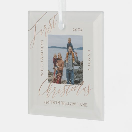 Roos Gold Calligrafen - Nieuwe startfoto Glas Ornament (Voorkant links)