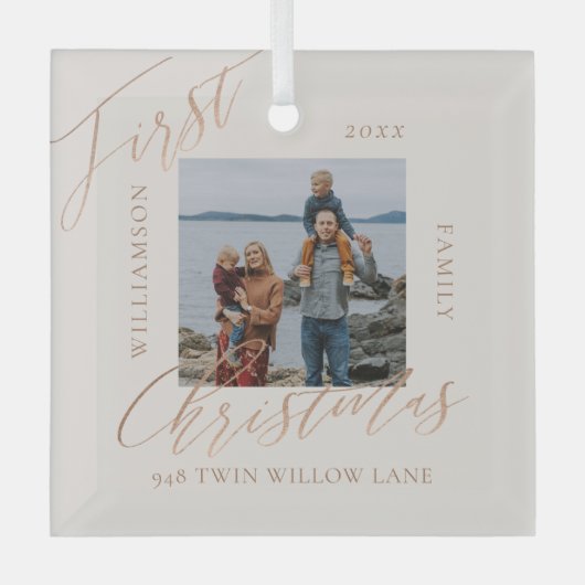 Roos Gold Calligrafen - Nieuwe startfoto Glas Ornament (Voorkant)