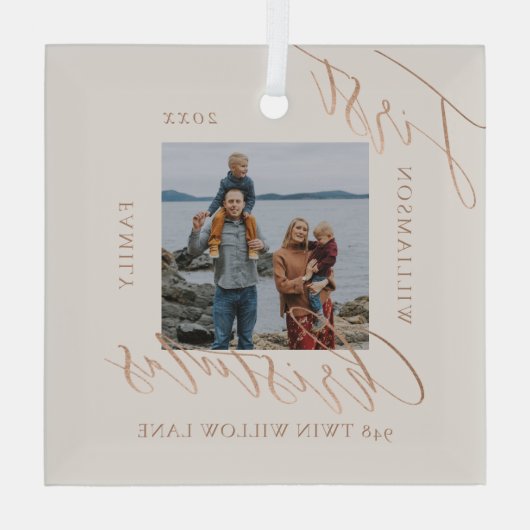 Roos Gold Calligrafen - Nieuwe startfoto Glas Ornament (Achterkant)