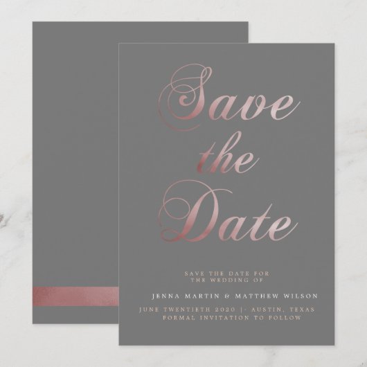 Roos Gold Calligrafie ⎥ de Kaart Datum opslaan (Voorkant / Achterkant)