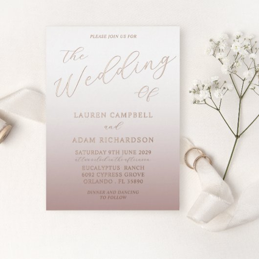 Roos Gold Calligrafie en ombre Wedding Folie Uitnodiging