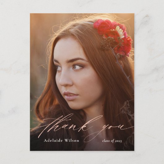 Roos Gold Calligrafie Foto Afstuderen Hartelijk da Briefkaart (Voorkant)