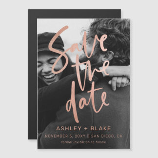 Roos Gold Calligrafie Foto Save the Date Magnetische Uitnodiging