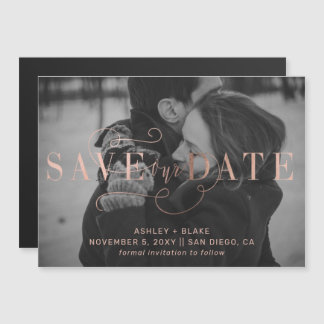 Roos Gold Calligrafie Foto Save the Date Magnetische Uitnodiging