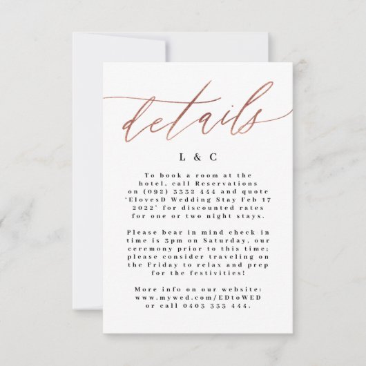 Roos Gold Calligrafie Moderne bruiloft behuizing RSVP Kaartje (Voorkant)