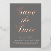 Roos Gold Calligrafie sparen de datum Folie Uitnodiging (Voorkant)