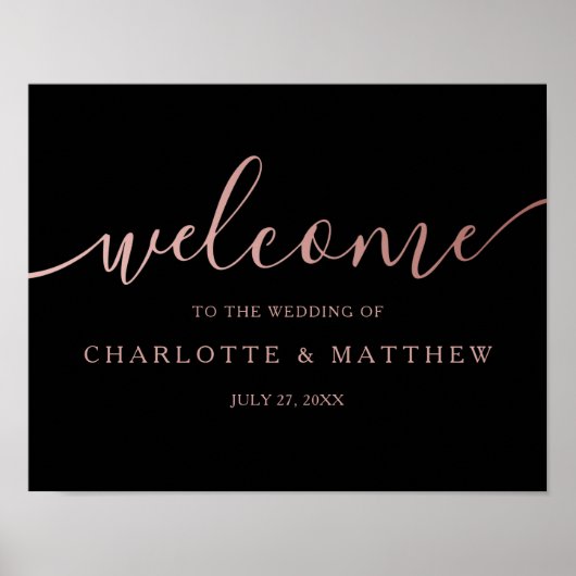Roos Gold Calligraphy Black Welcome Wedding Poster (Voorkant)
