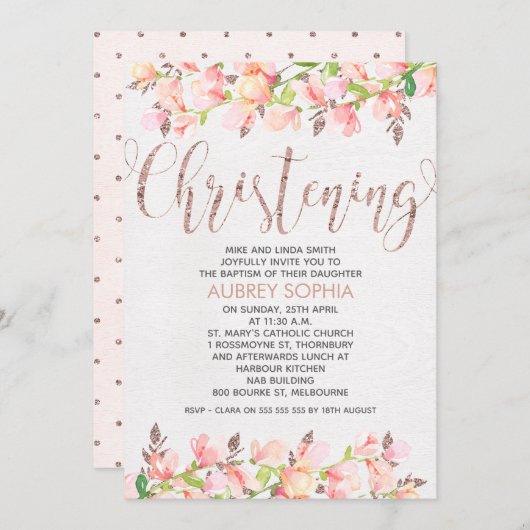 Roos Gold Calligraphy doopuitnodiging Kaart (Voorkant / Achterkant)