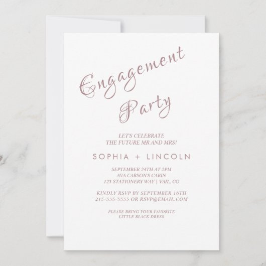 Roos Gold Calligraphy Engagement Party Invitation Kaart (Voorkant)