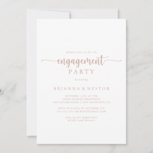 Roos Gold Calligraphy Engagement Party Kaart (Voorkant)
