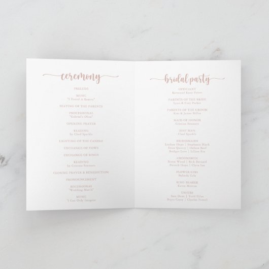 Roos Gold Calligraphy Folded Wedding Program Programma (Binnen)