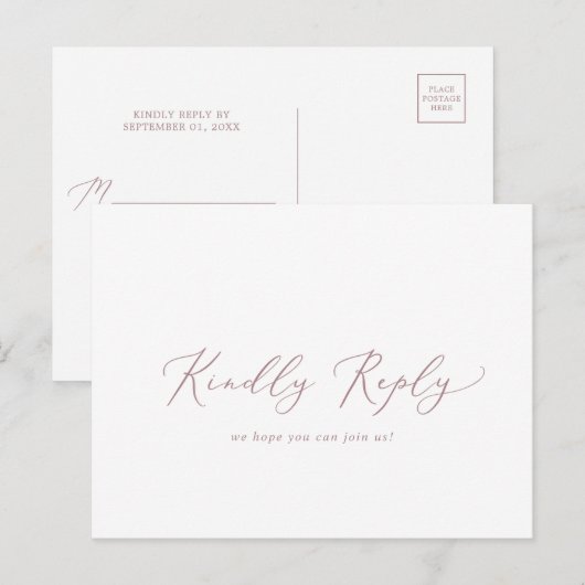 Roos Gold Calligraphy Menu RSVP Briefkaart (Voorkant / Achterkant)