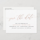 Roos Gold Calligraphy Modern Save the Date Aankondigingskaart (Voorkant / Achterkant)