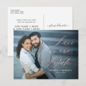 Roos Gold Calligraphy Script Foto Bewaar de datum Briefkaart (Voorkant / Achterkant)