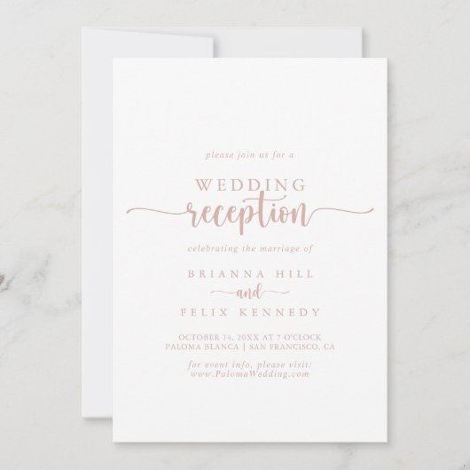 Roos Gold Calligraphy Weddenschappen Reception Kaart (Voorkant)