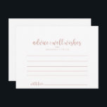Roos Gold Calligraphy Weddenvice Card Briefkaart<br><div class="desc">Deze roos goudkalligrafietoestel is perfect voor een moderne bruiloft. Het eenvoudige en elegante ontwerp kenmerkt klassieke en fancy manuscripttypografie in roos goud en wit.Deze kaarten zijn perfect voor een bruiloft, een vrijgezellenfeest, een baby shower, een graduatiedag & meer. Pas de kaarten aan met de namen van de bruid en de...</div>