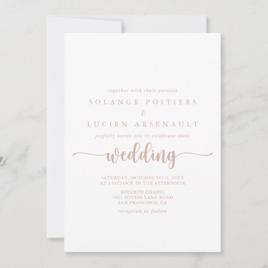 Roos Gold Calligraphy Wedding Kaart (Voorkant)