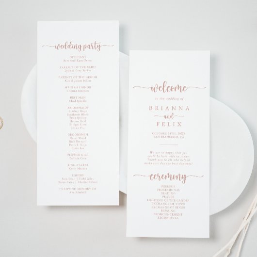 Roos Gold Calligraphy Wedding Program Programmakaart