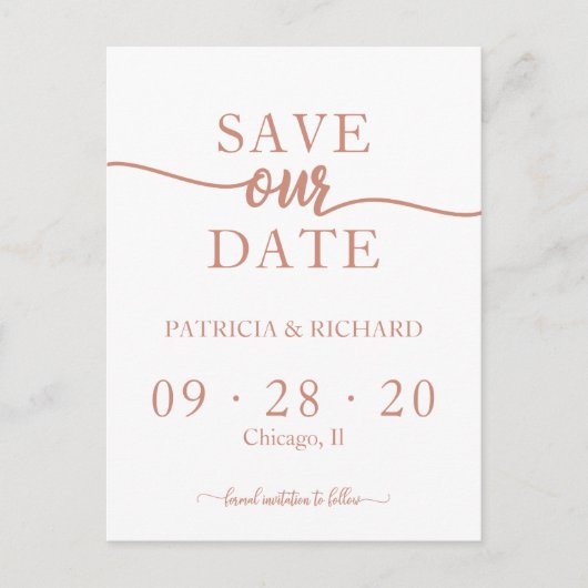 Roos Gold Calligraphy Wedding Save the Date Briefkaart (Voorkant)