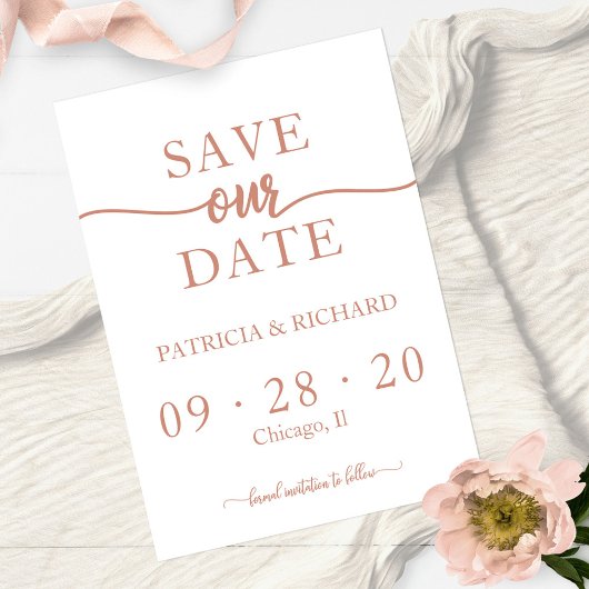 Roos Gold Calligraphy Wedding Save the Date Kaart