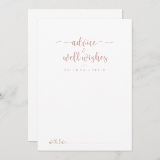 Roos Gold Calligraphy Wedding Well Wishes Advieskaart (Voorkant / Achterkant)