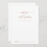 Roos Gold Calligraphy Wedding Well Wishes Advieskaart<br><div class="desc">Deze roos goudkalligrafie bruiloft wenst een goede advieskaart voor een rustige bruiloft. Het eenvoudige en elegante ontwerp kenmerkt klassieke en fancy manuscripttypografie in roos goud en wit. Deze kaarten zijn perfect voor een bruiloft, vrijgezellenfeest, baby shower, graduatiedag en nog veel meer. Pas de kaarten aan met de namen van de...</div>