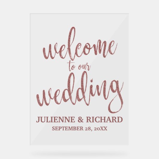 Roos Gold Calligraphy Weduwwelkomstbord Acryl Bord (Voorkant)