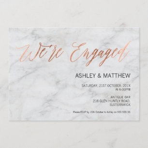 Roos Gold Calligray Marble Verloving Invitation Kaart