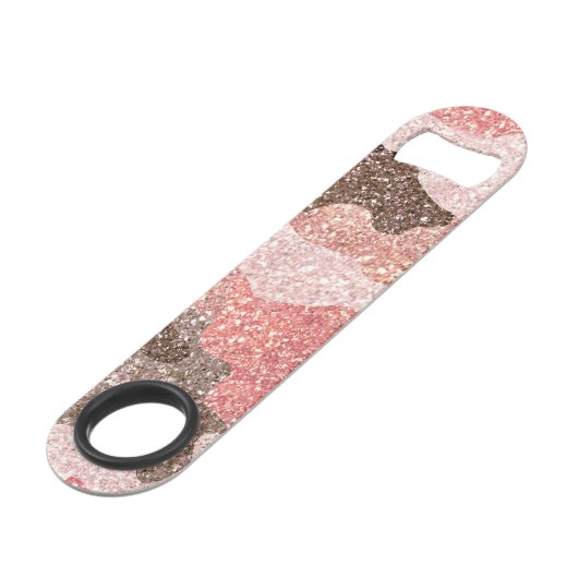 Roos Gold Camo Faux Glitter Camouflage Glam Speed Flessenopener (Achterkant Gekanteld)