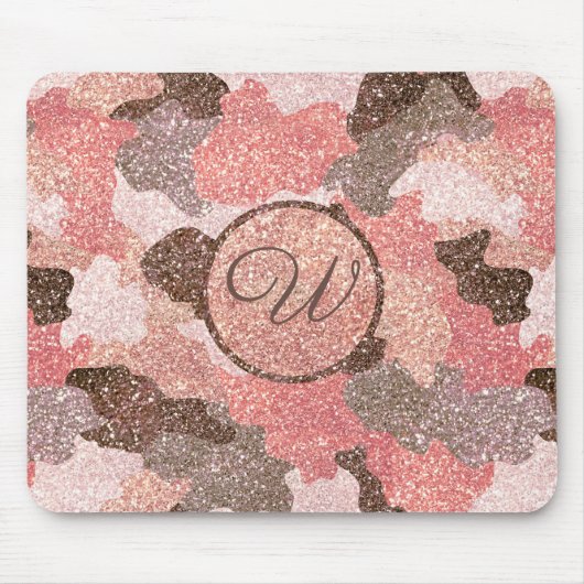 Roos Gold Camo Faux Glitter Camouflage Monogrammed Muismat (Voorkant)