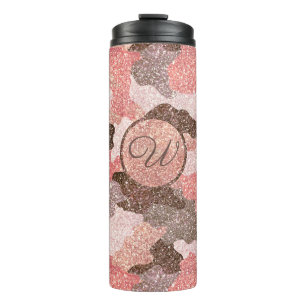 Roos Gold Camo Faux Glitter Camouflage Monogrammed Thermosbeker
