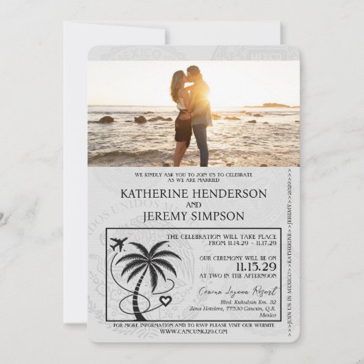 Roos Gold Cancun Passport Wedding Kaart (Voorkant)