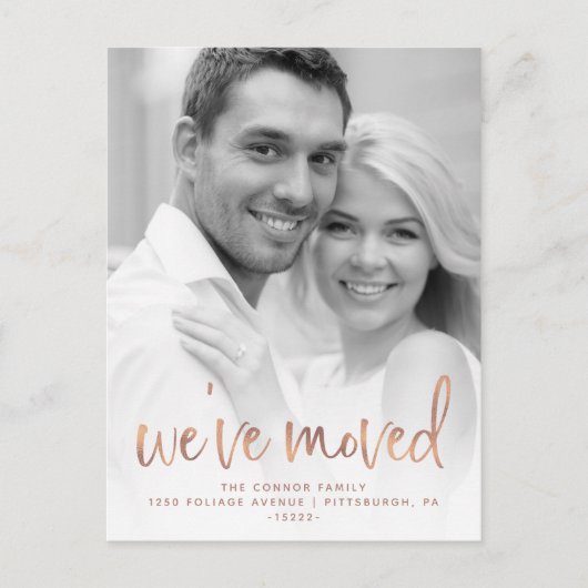 Roos Gold Casual Manuscript Foto Moving Notice Briefkaart (Voorkant)