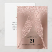 Roos Gold Champagne Toast 21st Birthday Card (Voorkant / Achterkant)