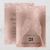 Roos Gold Champagne Toast 21st Birthday Party Kaart (Voorkant / Achterkant)