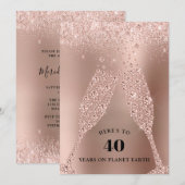 Roos Gold Champagne Toast 40th Birthday Party Kaart (Voorkant / Achterkant)