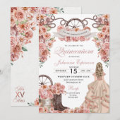 Roos Gold Champagne Western Ranchero Quinceanera Kaart (Voorkant / Achterkant)