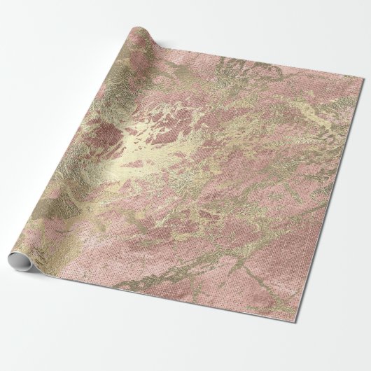 Roos Gold Champaigne Marble Linen Metallic Strokes Cadeaupapier (Uitgerold)