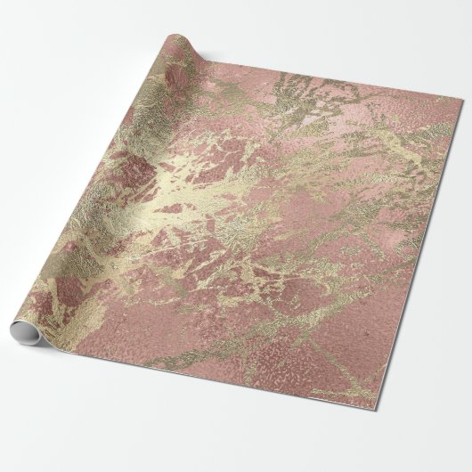 Roos Gold Champaigne Marmer Glanzende Metallic Str Cadeaupapier (Uitgerold)