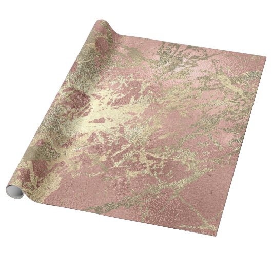 Roos Gold Champaigne Marmer Glanzende Metallic Str Cadeaupapier (Uitgerold)