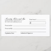 Roos Gold Chandelier Gift Certificate (Achterkant)