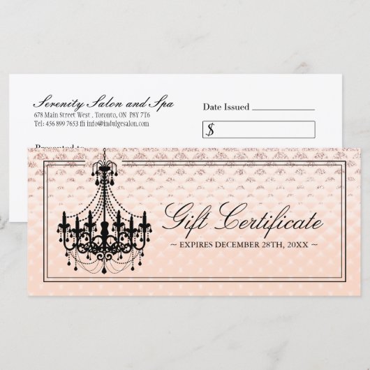 Roos Gold Chandelier Gift Certificate (Voorkant / Achterkant)