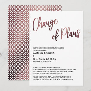 Roos Gold Change of Plans Postponed Wedding Kaart