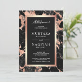 Roos Gold Charcoal Black Marble Muslim Wedding Kaart (Staand voorkant)