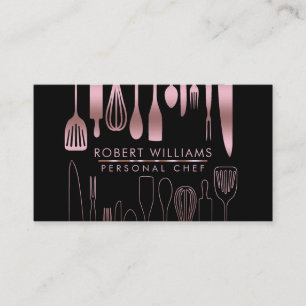 Roos Gold Chef Kitchen Tools Glitter Faux Catering Visitekaartje