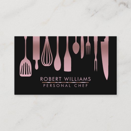 Roos Gold Chef Kitchen Tools Glitter Faux Visitekaartje (Voorkant)