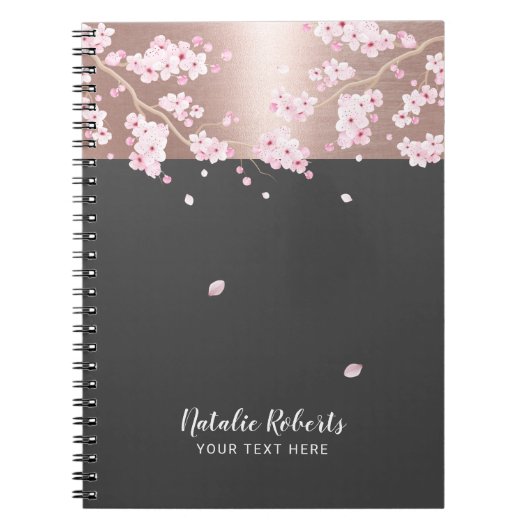 Roos Gold Cherry Blossom Floral Notitieboek (Voorkant)