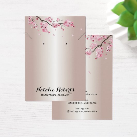 Roos Gold Cherry Blossom Jewelry Earring Display Visitekaartje (Bureau)