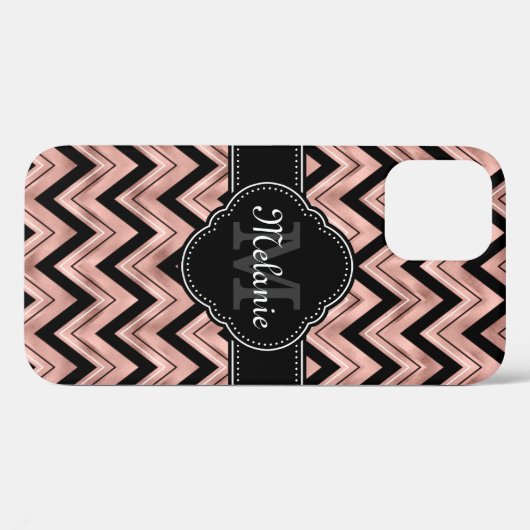 Roos Gold Chevron Pattern Black White Monogram Case-Mate iPhone Case (Achterkant (horizontaal))